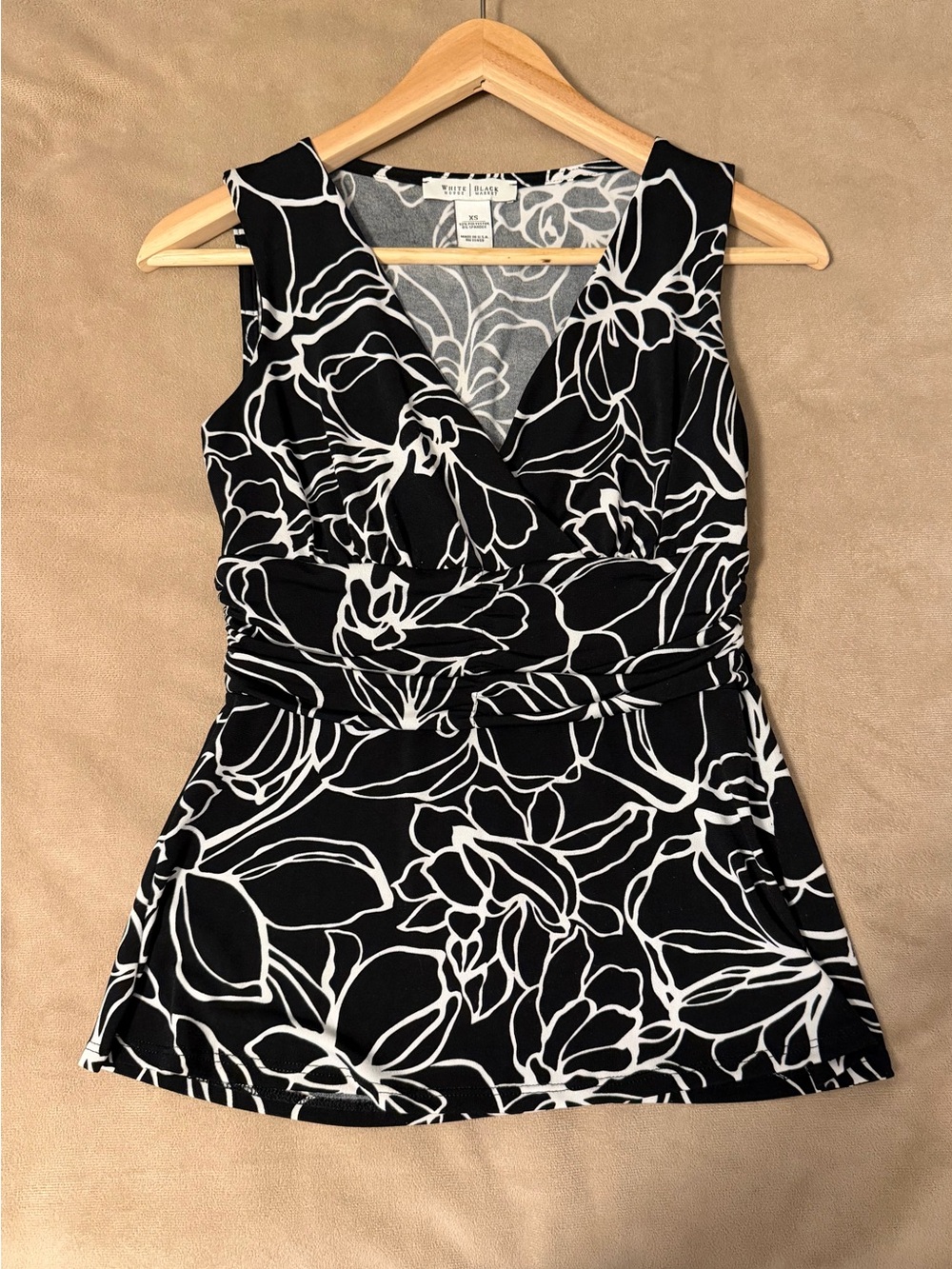 White House Black Market Black & White Floral Wrap-Style Camisole